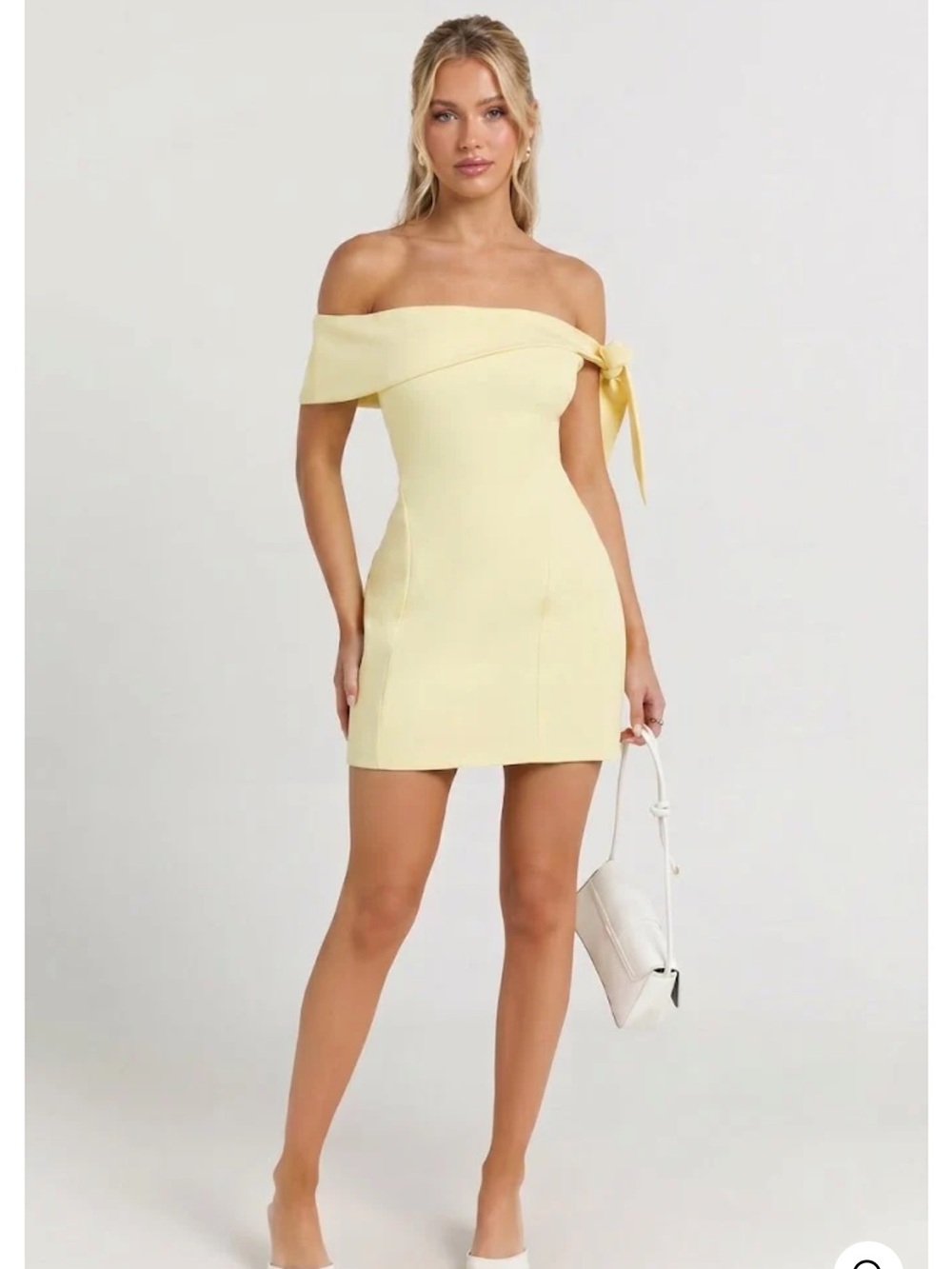 Off-Shoulder Lemon Mini Dress with Side Tie